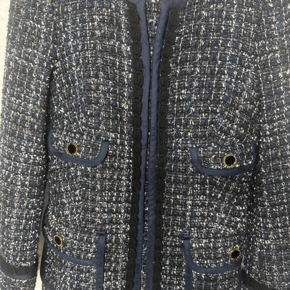 Tory Burch Anabelle Tweed Blazer Jacket Sz 2 Blue Black Gold Buttons academia - Picture 3 of 13